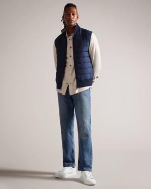 Gilet Ted Baker Funnel Neck Gilet With Knitted Back Bleu Marine Homme | VNK-39442031